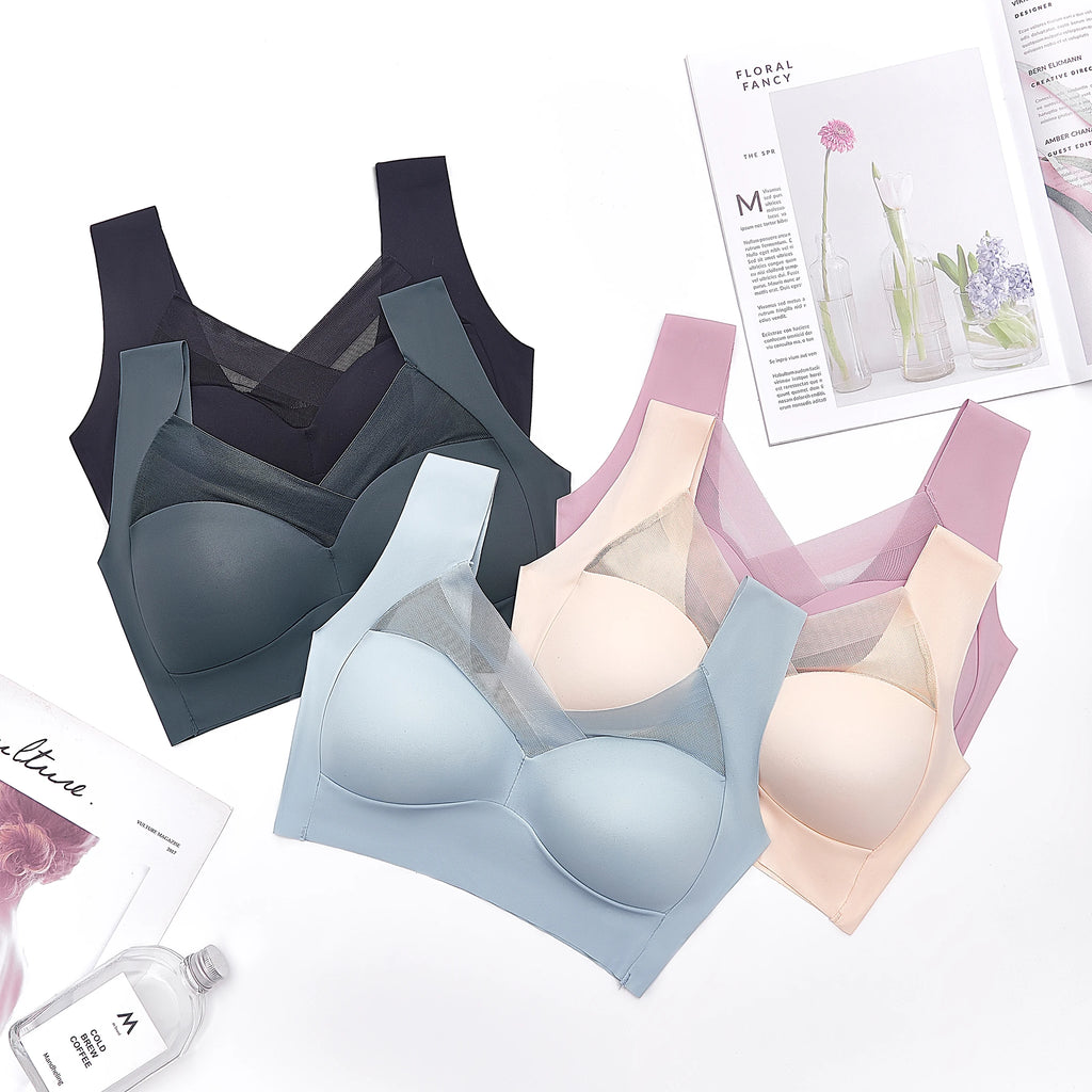 High Quality Traceless Sports Shock-absorbing Anti Sagging Plus Size Ladies Breathable Lace Wireless Push up Seamless Bralette