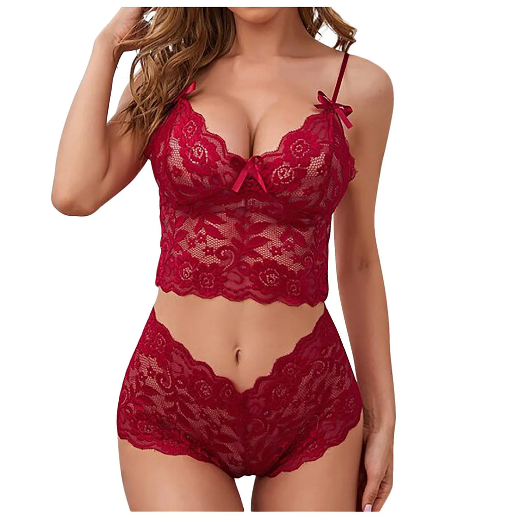 Hot Selling Women's Sexy Lingerie Set Japanese Mature Women's See Lace Mesh Bra Panties Pajamas Underwear