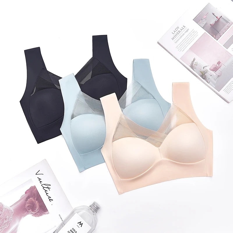 High Quality Traceless Sports Shock-absorbing Anti Sagging Plus Size Ladies Breathable Lace Wireless Push up Seamless Bralette