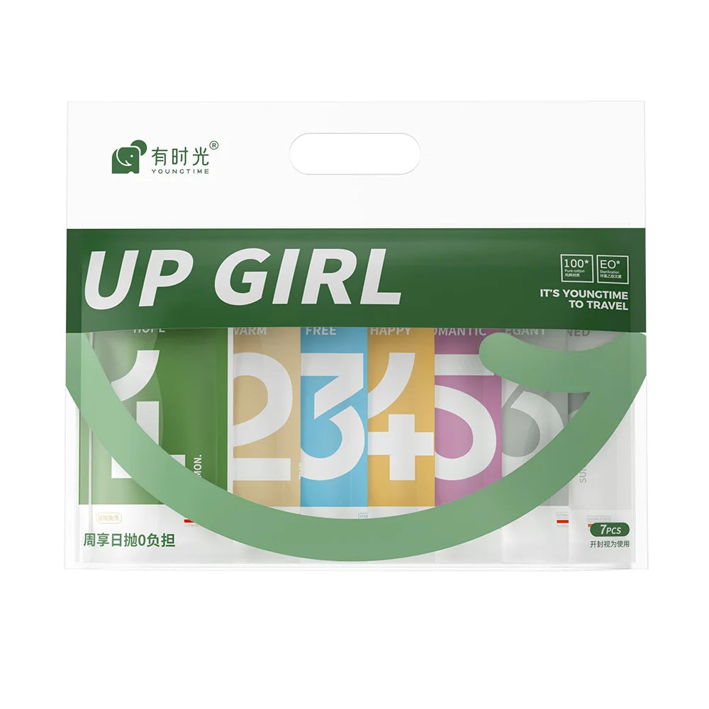 Ladies Mid-Rise Everyday Underwear 7pcs Disposable Soft and Breathable 100% Cotton Outdoor Travel Underpants for Women