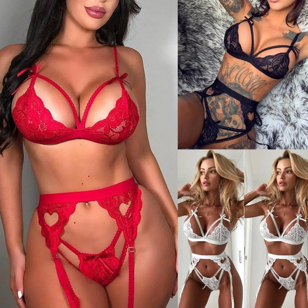 Hot Selling OEM Exotic Deep V Open Red Bra and Panties Lingerie Sets Panties Hot Young Girl Clothes Women Sexy Underwear
